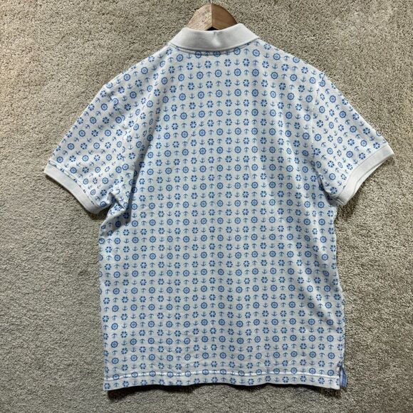Brooks Brothers Performance Polo Shirt Mens L White Blue Nautical Print Slim Fit - Picture 11 of 11